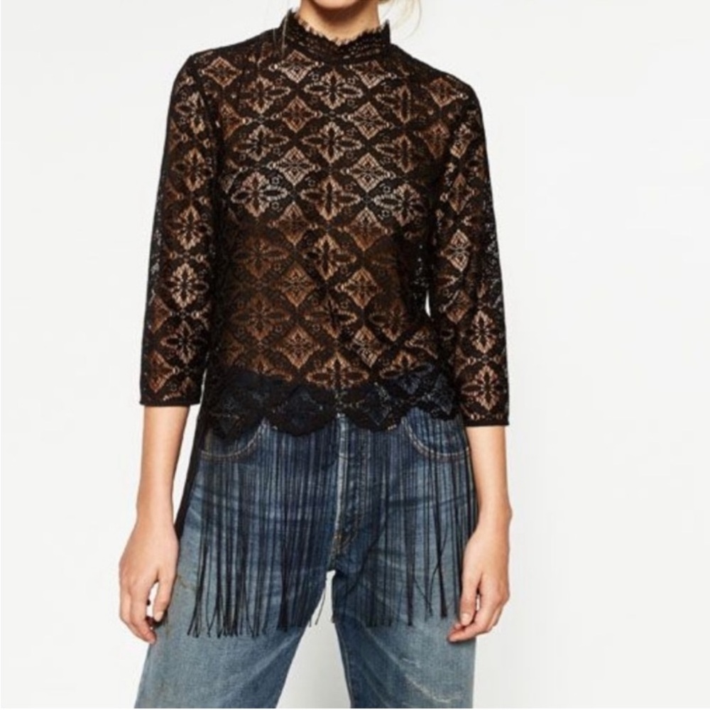 Zara Lace Top With Fringe